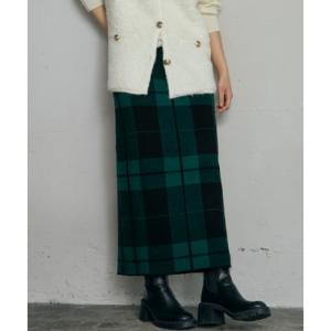 エルフランク ELFRANK チェックニットロングタイトスカート （グリーンミックス（LONG））