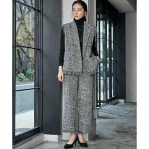 エルフランク ELFRANK ツイードフリンジ テーラードベスト ワイドパンツ 2点セット セットアップ （ブラックミックス）