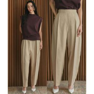 エルフランク ELFRANK リラックス カーブ テーパード タックパンツ レディース スラックス【洗える】 （ベージュ）