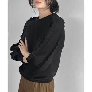 エルフランク ELFRANK 袖フリルクルーネックプルオーバー【洗える】 （ブラック）