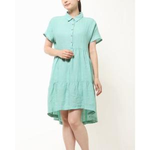 エリータハリ ELIE TAHARI ★100％さらさらリネン（麻）素材♪ゆったり涼しい♪ティアードシャツワンピース （グリーン）