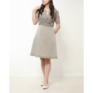 エリータハリ ELIE TAHARI 定価328ドル♪クロシェレーストップの清楚なコットンワンピース （ベージュ）