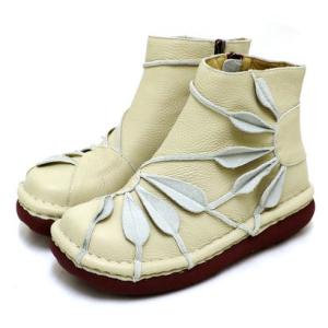 エスタシオン Estacion Estacion?エスタシオン?・カラフルフラワー本革ショートブーツ【tge593】 （アイボリー【IV】）