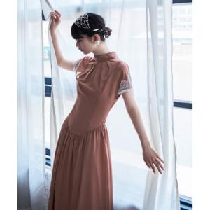 エトル etoll. ドロップウエストスリーブレースドレス （アンティークピンク）