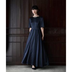エトル etoll. サテンウエストタックドレス （ネイビー）