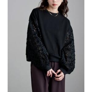 エトル etoll. フラワーチュール袖ドッキングプルオーバー （ブラック）