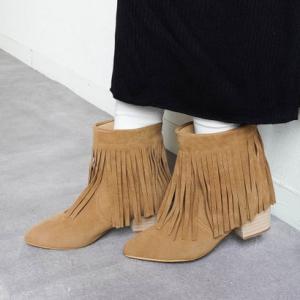 ファビーファビー FABBY FABBY. フリンジウエスタンショートブーツ （ベージュ）