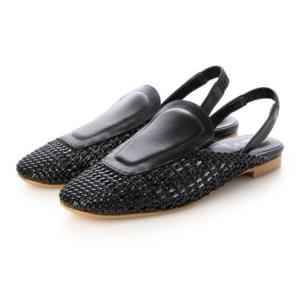 デザインフラットシューズ （黒合皮スムース）DIANA F by WELLFIT