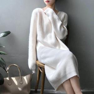 フォースメント Forcement モヘア風Vネックニットワンピース （ホワイト）