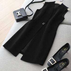 フォースメント Forcement 春の大人こなれ感を演出する上品ロングジレ （ブラック）