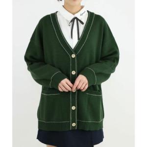 フィント F i.n.t 配色ステッチ使い腰丈ニットカーディガン【洗える】 （GREEN）