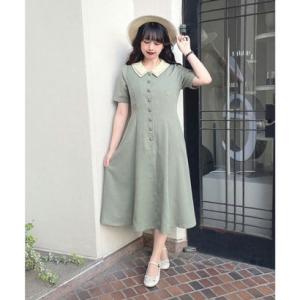 フィント F i.n.t バックレースアップクレリックドットワンピース【洗える】 （L/GREEN）