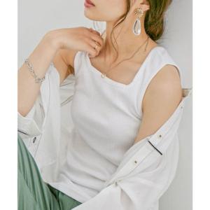 ファッションレター Fashion Letter スクエアネックコットンリブタンクトップ （ホワイト...