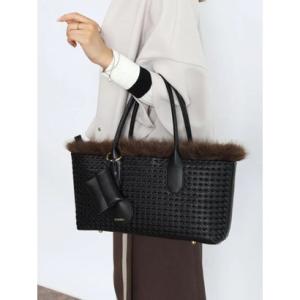 フェンネル FENNEL 差し編みメッシュファー付きハンドバッグ （ブラック）