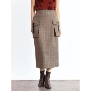 フェンネル FENNEL フラシポケットチェックナロースカート （ブラウン）