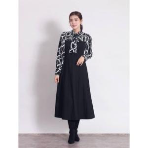 フェンネル FENNEL 幾何学ブラウス×ニットドッキングワンピース （ブラック）