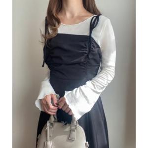 フィルー FILLOU FILLOU ショルダーリボンドレープキャミワンピース （ブラック）