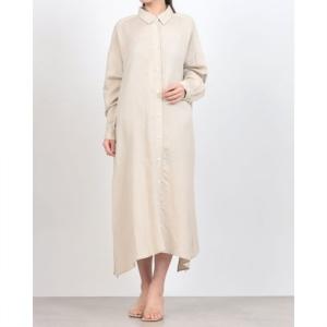 ファイン FINE 麻レーヨンロングシャツワンピース （グレージュ）