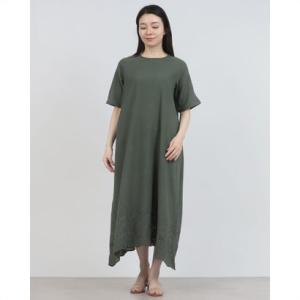 ファイン FINE 綿100%スカラ刺しゅう涼やかワンピース （グリーン）