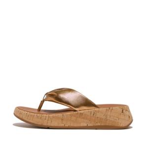 フィットフロップ fitflop F-MODE LEATHER-TWIST FLATFORM TOE-THONGS (CORK) （Bronze）｜locondo-shopping