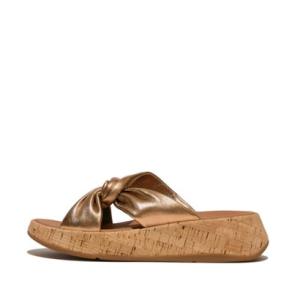 フィットフロップ fitflop F-MODE LEATHER-TWIST FLATFORM SLIDES (CORK WRAP) （Bronze）｜locondo-shopping