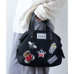 フロージュ florge 【2size展開/M・L】2WAY ラッセルメッシュカスタムワッペンボストンバッグ/ショルダーバッグ/トラベルバッグ （ブラ