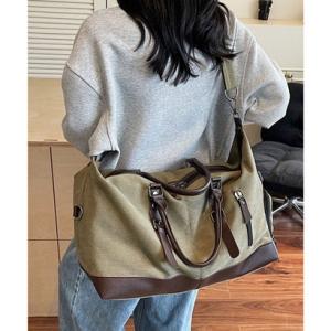 フロージュ florge 【2WAY・大容量33L】キャリーオンキャンバス×フェイクレザーボストンバッグ/トラベルバッグ/ショルダーバッグ （モスグリ