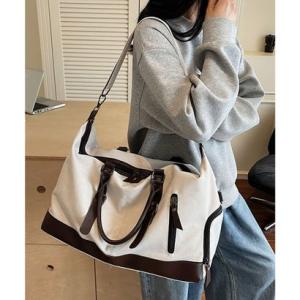 フロージュ florge 【2WAY・大容量33L】キャリーオンキャンバス×フェイクレザーボストンバッグ/トラベルバッグ/ショルダーバッグ （ホワイト
