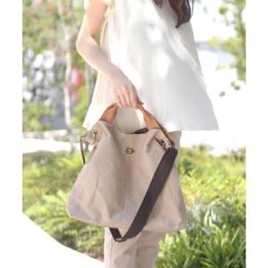 フロージュ florge 【FLORGE】【牛革】【2WAY/2SIZE】ナイロンorコットン×レザーのプレート付きトートバッグ （コットンベージュ/