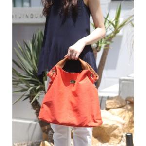 フロージュ florge 【FLORGE】【牛革】【2WAY/2SIZE】ナイロンorコットン×レザーのプレート付きトートバッグ （コットンオレンジ/