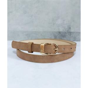 フロージュ florge ゴールドバックルスエード調細めレザーベルト （ブラウン）