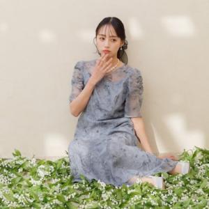 フォルムフォルマ form forma スパンコール刺繍レース ワンピースドレス （グレイッシュブル...