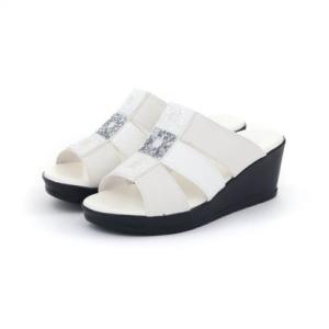 ギャラリー gallery レディース サンダル 美脚ウェッジサンダル ビジュー ミュール キレイめ キラキラ ヒール 歩きやすい （ホワイト(200