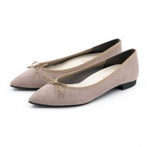 ギャラリー gallery 日本製 レディース カジュアル パンプス ぺたんこ バレエシューズ リボン ポインテッドゥ 履きやすい （オークスェード）