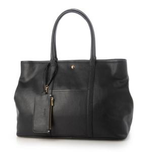 ジェニュインレザー Genuine Leather 本革 トートバッグ ビッグ ポーチ付き （BLACK）