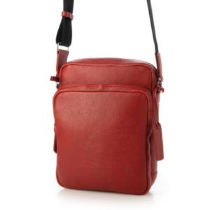 ジェニュインレザー Genuine Leather 牛革天然シボレザーレザー ショルダーバッグ （RED）