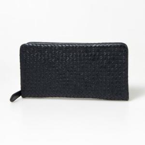 ジェニュインレザー Genuine Leather 手編み紳士用 本革メッシュ長財布 （DARK NAVY）