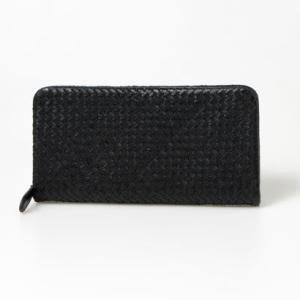 ジェニュインレザー Genuine Leather 手編み紳士用 本革メッシュ長財布 （BLACK）