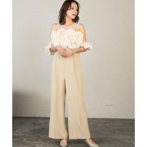 ガール GIRL 《2026春新作》ボリュームフリルビスチェ シアー オールインワン パンツドレス セット 結婚式 パーティードレス オケージョンドレ
