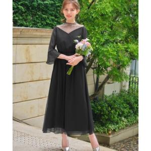 ガール GIRL シフォン×シアーラメチュール フレア ロング 結婚式 ワンピース パーティードレス...