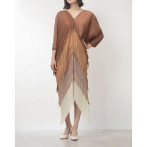 グレース エフ Grace F ＊4カラーブロック ヒラヒラ アコーディオンプリーツ おしゃれ （BROWN）