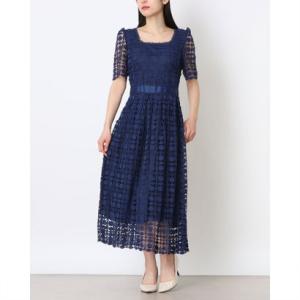 グレース エフ Grace F ＊すっきりスクエアネック レースワンピ （NAVY）