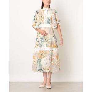 グレース エフ Grace F 【訳あり商品】＊エレガントなスリーブ スタンドカラー お花プリント エレガント （GREEN）