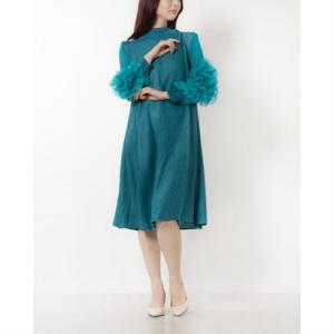 グレース エフ Grace F ＊ショートVer アコーディオンプリーツ  シースルースリーブ パーティ （BLUE）