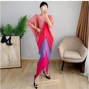 グレース エフ Grace F ＊4カラーブロック ヒラヒラ アコーディオンプリーツ おしゃれ （PINK-PURPLE）