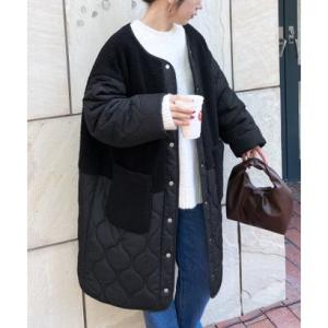 レカ reca ノーカラーボア×ひょうたんキルトコート（y9961）（ブラック）