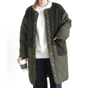レカ reca ノーカラーボア×ひょうたんキルトコート(y9961) （カーキ）