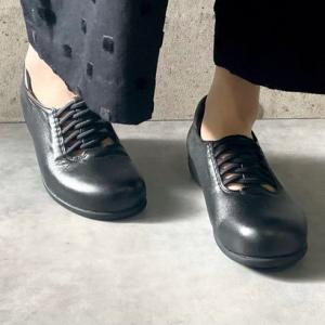 エレモーサ HERMOSA 【日本製】【4E幅】【軽量】【柔らか本革】ふかふか らくらく つま先ゆったりレースアップコンフォートシューズ（ブラック）