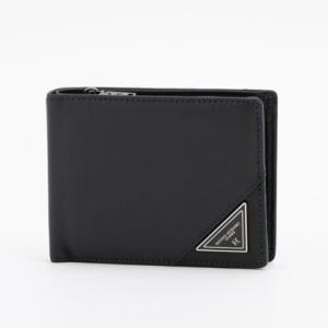 ヒロココシノオム HIROKO KOSHINO HOMME シープレザー 三角メタルロゴ 中L字ファスナー二つ折り財布 （ネイビー）