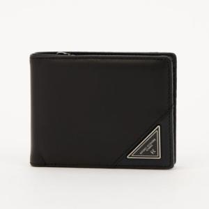 ヒロココシノオム HIROKO KOSHINO HOMME シープレザー 三角メタルロゴ 中L字ファスナー二つ折り財布 （ブラック）